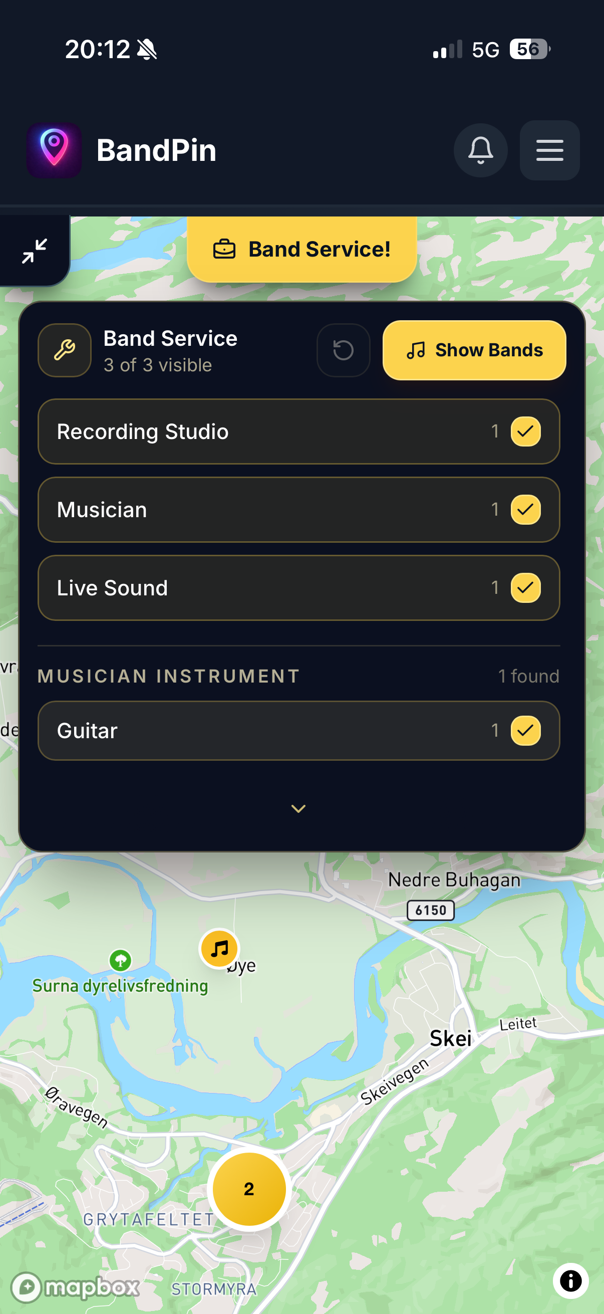 Find services on the BandPin map